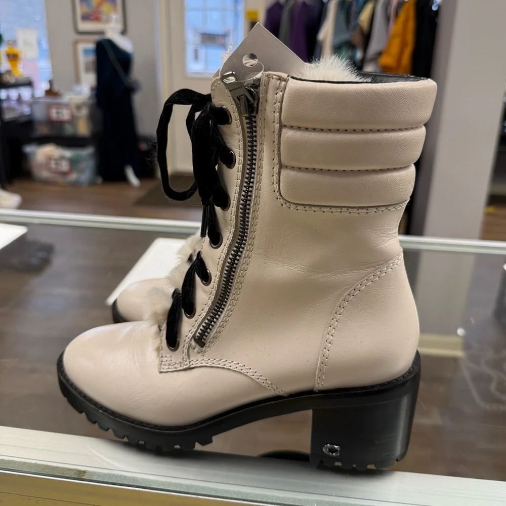 Coach Ivory Lace-Up Boots with Black Accents